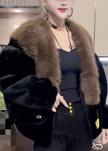 Orange Fur Collar Leather and Fur Coats Winter Ty017