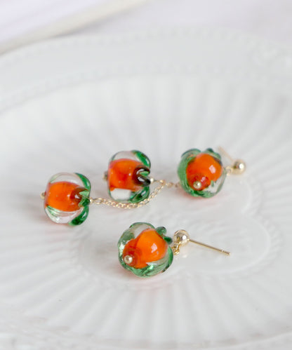 Orange Overgild Asymmetricar Persimmon Ruyi Drop Earrings