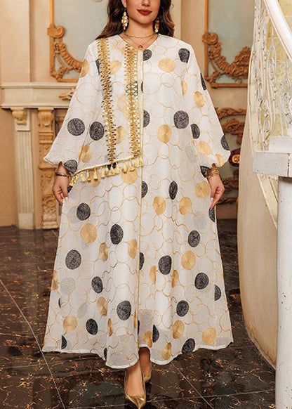 Orange Sequins Tasseled Patchwork Maxi Dresses Fall Ql017