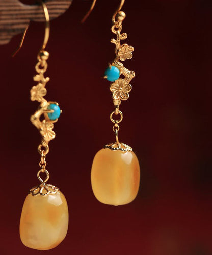 Orange Sterling Silver Ancient Gold Beeswax Turquoise Drop Earrings