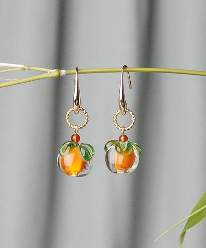 Orange Sterling Silver Overgild Coloured Glaze Agate Drop Earrings