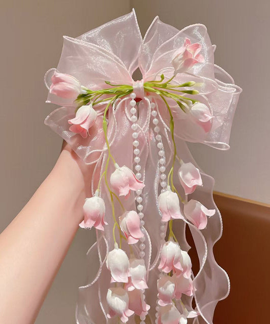 Pink Alloy Bow Lily of the Valley Tassel Hairpin