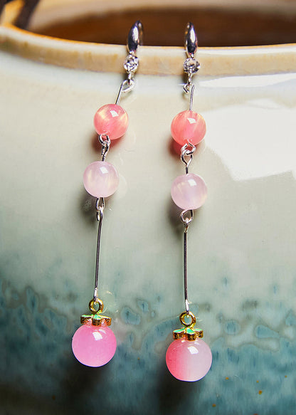 Pink Beads Acrylic Tassels Drop Earrings