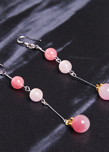 Pink Beads Acrylic Tassels Drop Earrings