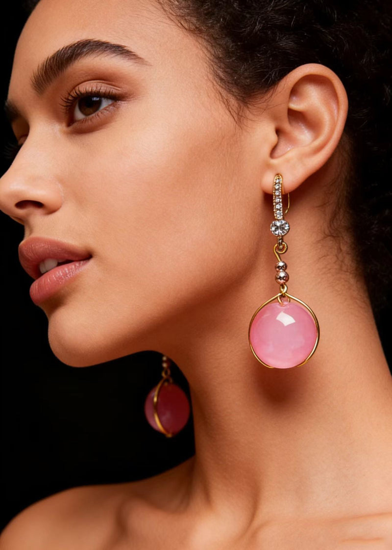 Pink Crystal Zircon Drop Earrings