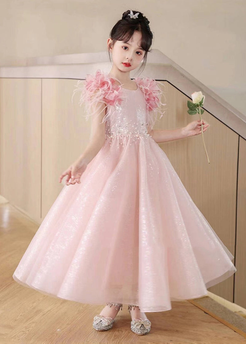 Pink Sequins Patchwork Tulle Maxi Dresses Summer Ye001