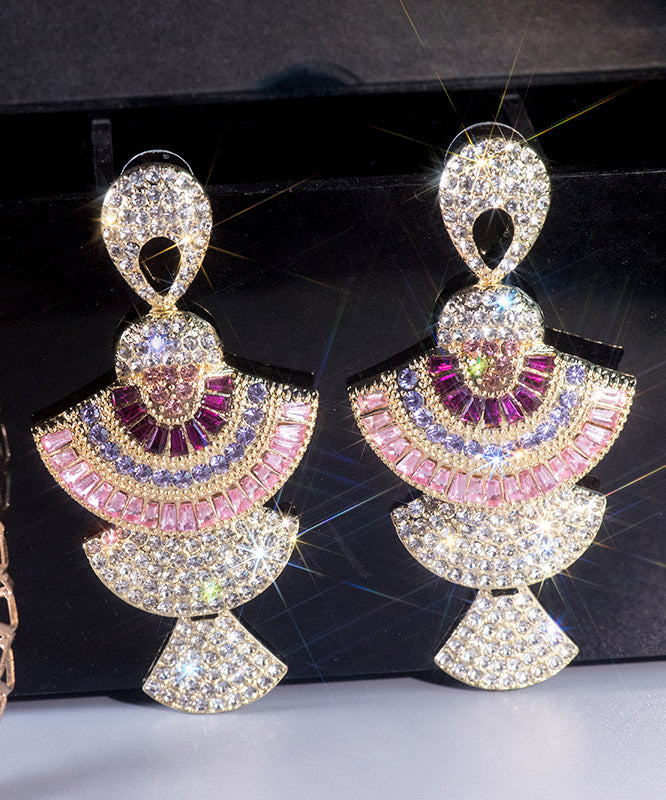 Pink Zircon Fan Drop Earrings