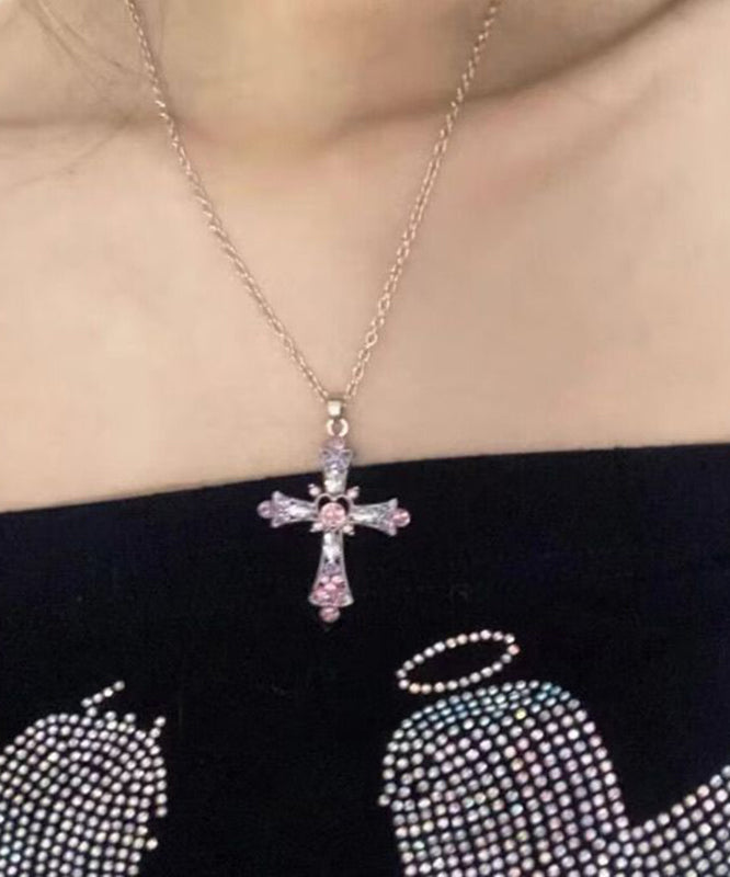 Purple Alloy Zircon Cross Lariat Necklace