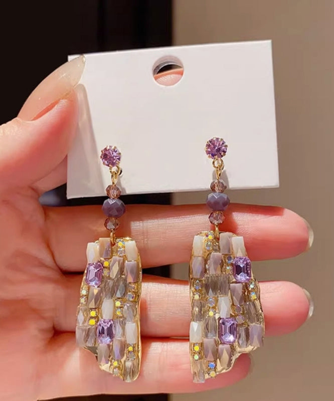 Purple Copper Alloy Crystal Drop Earrings