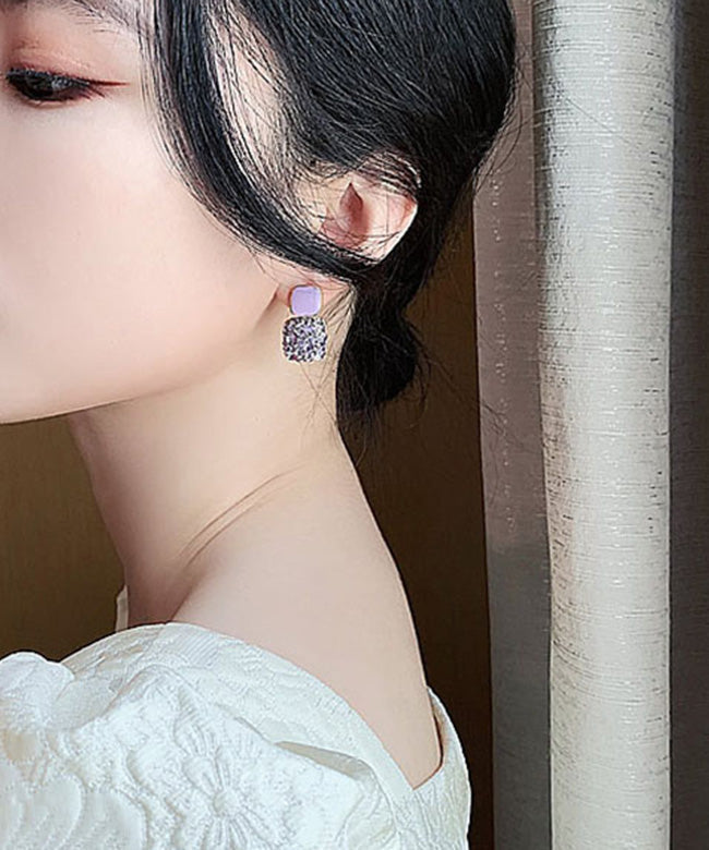 Purple Metal Gem Stone Stud Earrings