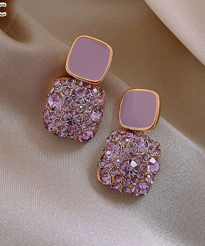 Purple Metal Gem Stone Stud Earrings