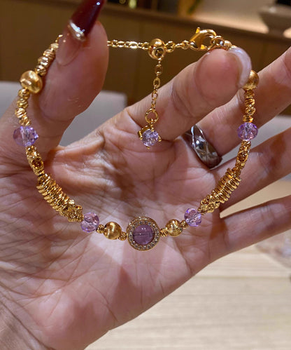 Purple Stainless Steel Overgild Crystal Chain Bracelet