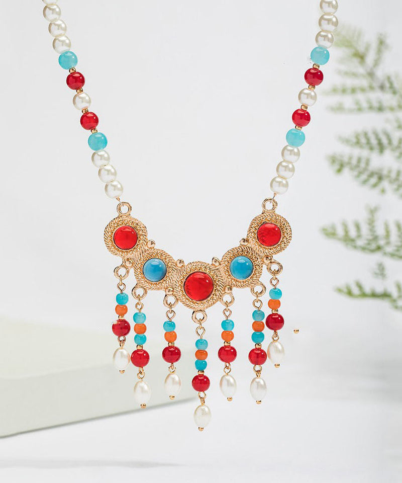Rainbow Copper Alloy Glass Pearl Resin Coloured Glaze Pendant Necklace Tx002