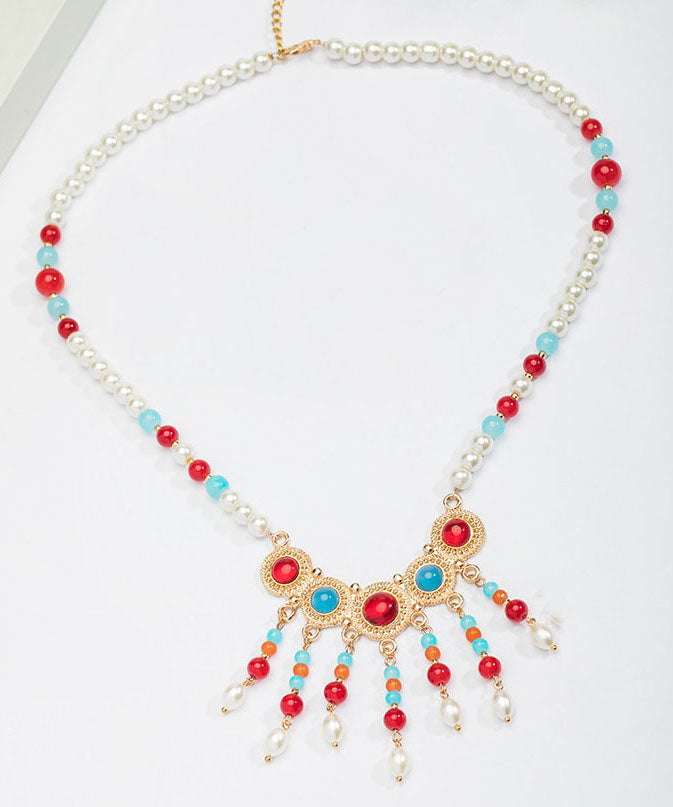 Rainbow Copper Alloy Glass Pearl Resin Coloured Glaze Pendant Necklace