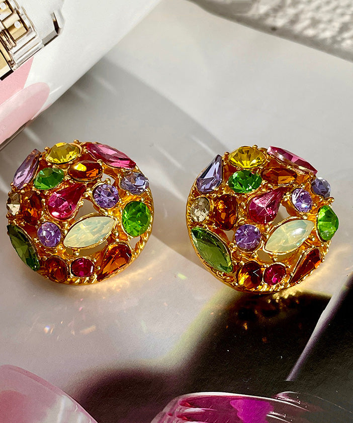 Rainbow Sterling Silver Overgild Zircon Crystal Stud Earrings
