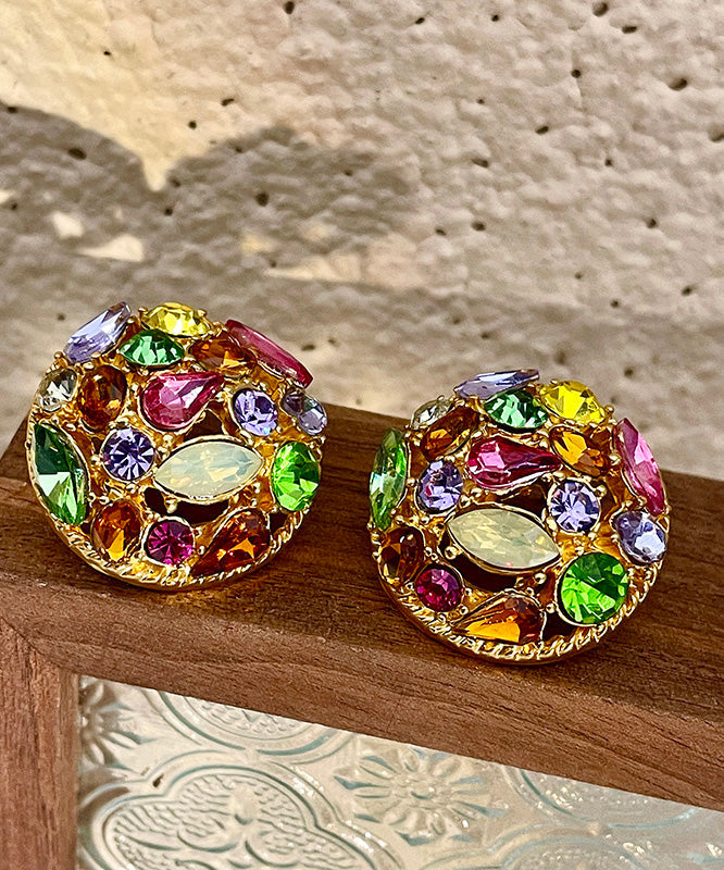 Rainbow Sterling Silver Overgild Zircon Crystal Stud Earrings