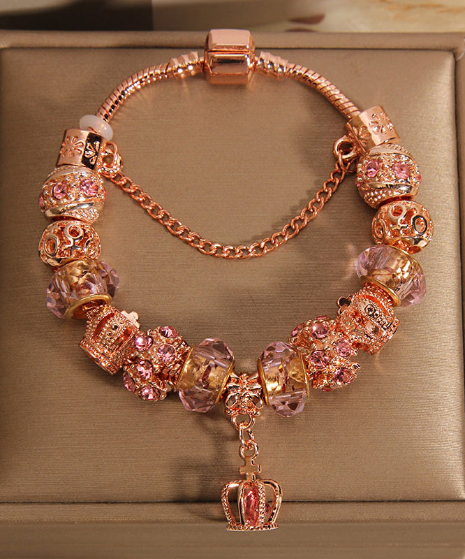 Rose Gold Sterling Silver Crystal Crown Tassel Charm Bracelet