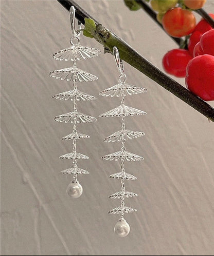 Silk Copper Overgild Hollow Out Pearl Drop Earrings