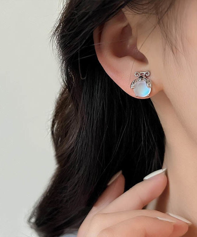 Silver Color Insect Gem Stone Silver Stud Earrings