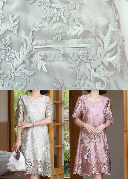 Silvery Jacquard Silk Maxi Dresses Summer Yy005