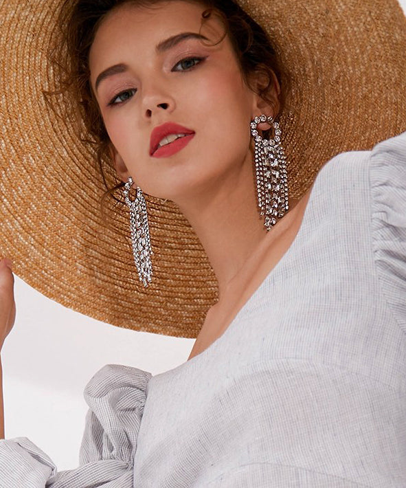 Sparkle Tasseled Cascade Zircon Drop Earrings