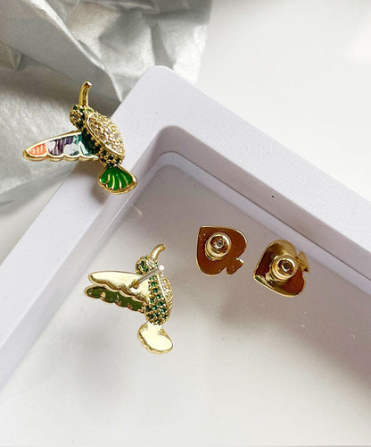 Three Dimensional Hummingbird Fine Copper Stud Earrings