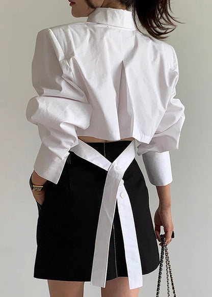White Back Lace Up Cotton Shorts Blouses Spring Tz023