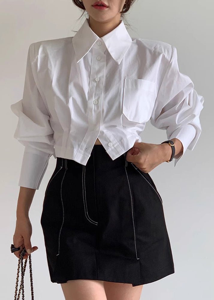 White Back Lace Up Cotton Shorts Blouses Spring Tz023
