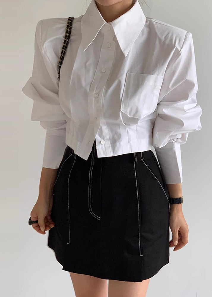 White Back Lace Up Cotton Shorts Blouses Spring Tz023