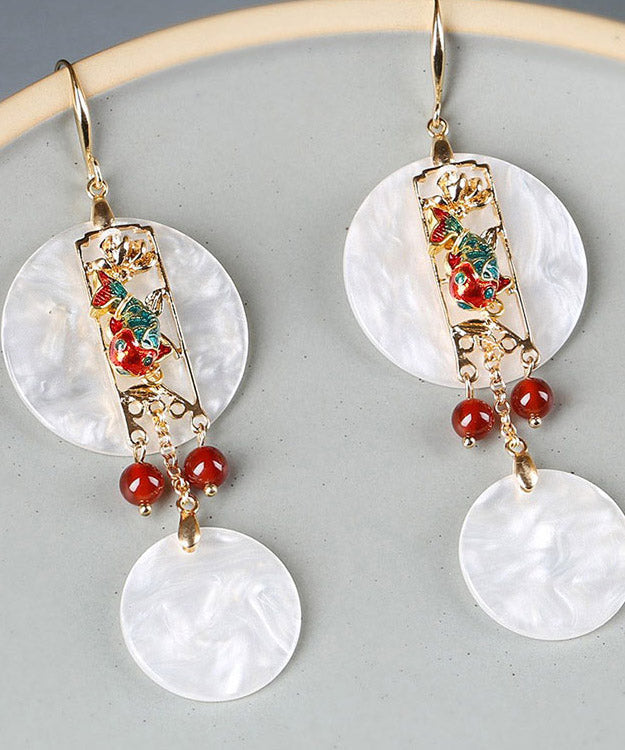 White Copper Cloisonne Agate Drop Earrings