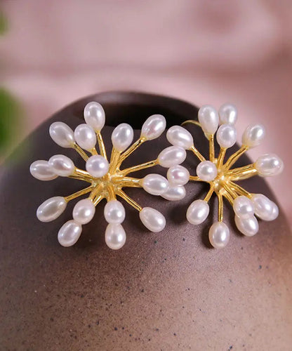 Sterling Silver Inlaid Pearl Stud Earrings