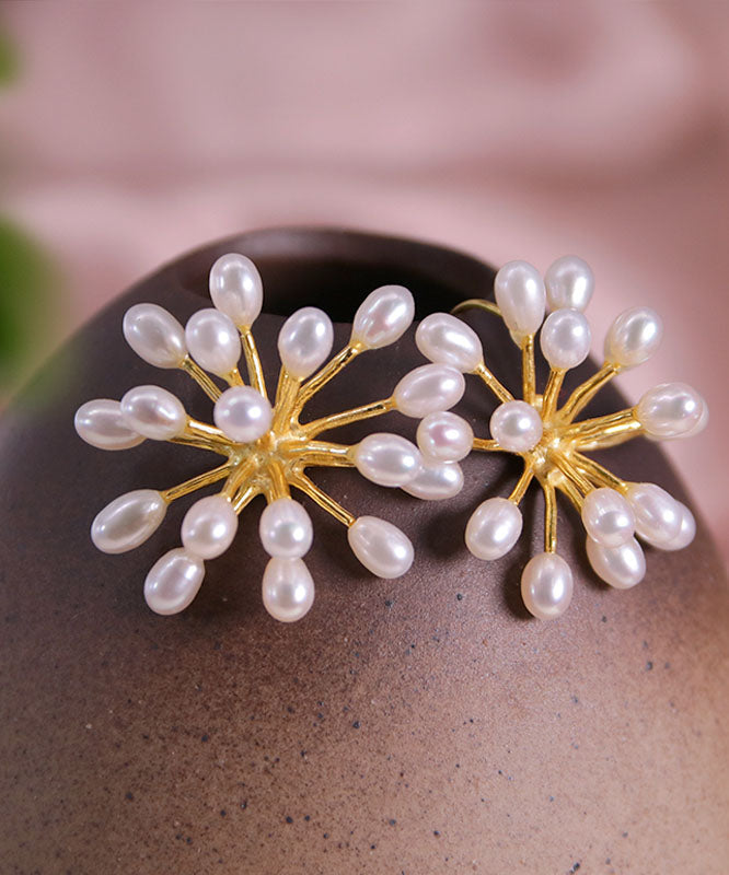 White Sterling Silver Inlaid Pearl Stud Earrings