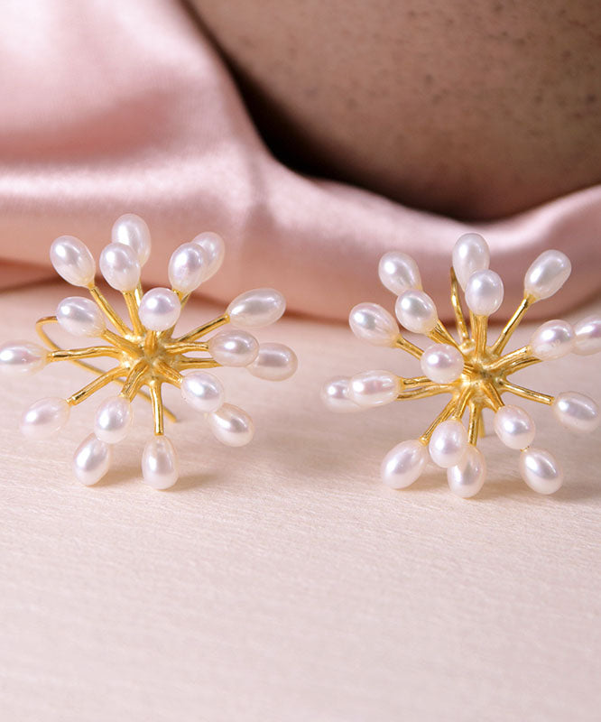 White Sterling Silver Inlaid Pearl Stud Earrings