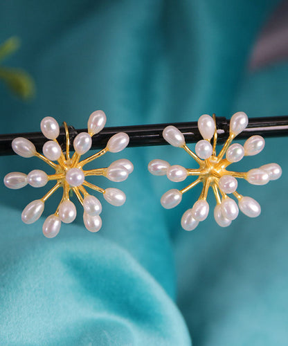 White Sterling Silver Inlaid Pearl Stud Earrings