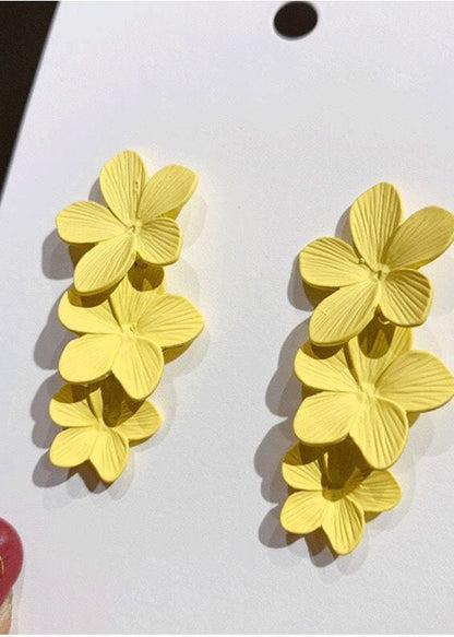 Yellow Layered Design Metal Drop Earrings