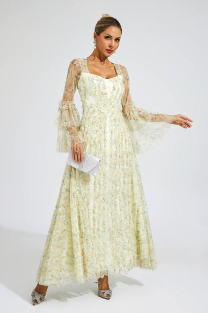 Becky Yellow Mesh Maxi Dress