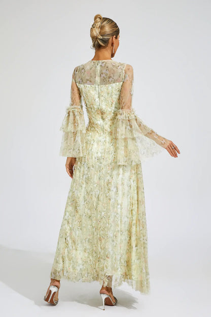 Becky Yellow Mesh Maxi Dress