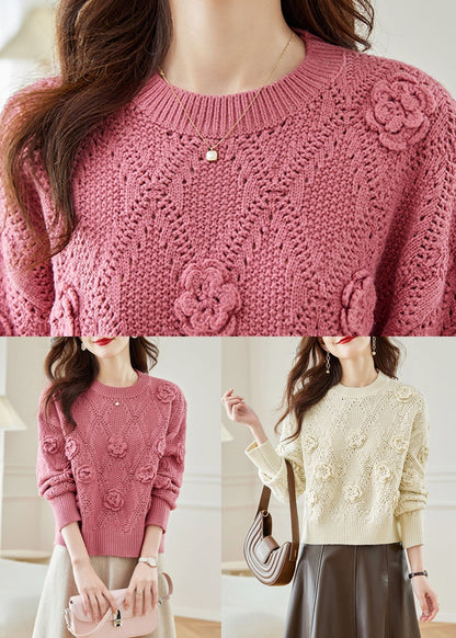 Beige Cozy Patchwork Knit Fall Sweater O Neck Qs009
