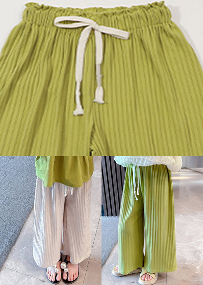 Modern Green Striped Patchwork Tie Waist Ice Silk Pants Gf025