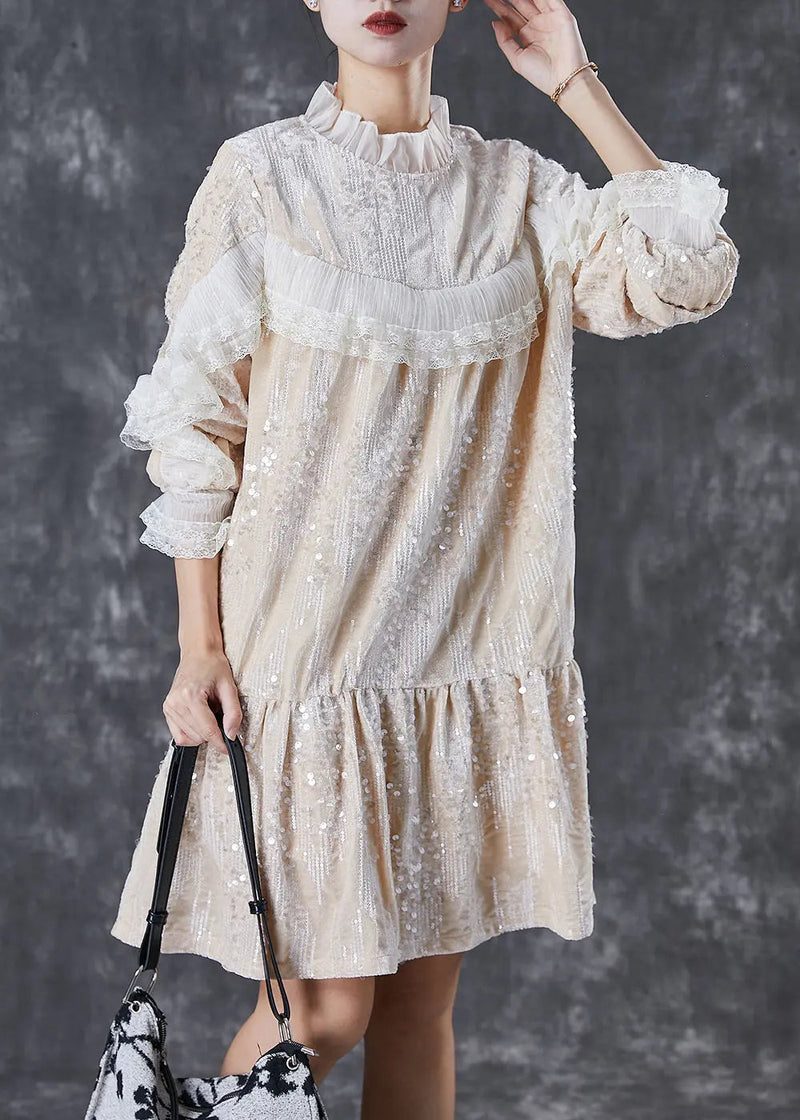 Ruffles Velour Mini Dresses Sequins Spring