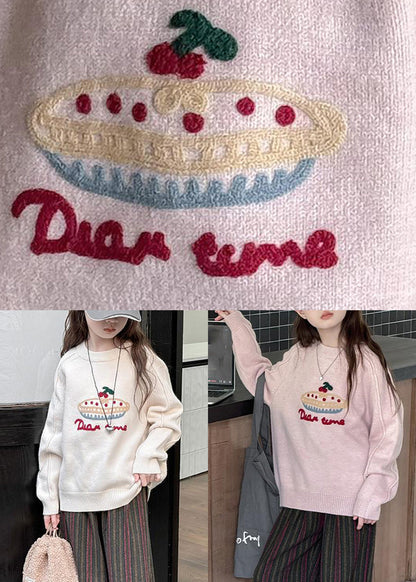 Diy Pink O-neck Thick Cotton Knit Kids Sweaters Spring Tp030