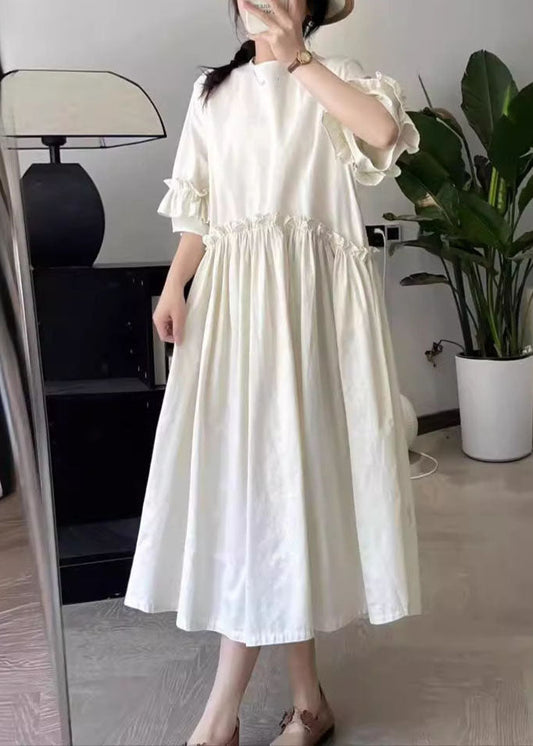 Beige Ruffled Patchwork Maxi Dress Short Sleeve Bv032