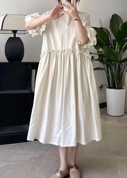 Beige Ruffled Patchwork Maxi Dress Short Sleeve Bv032