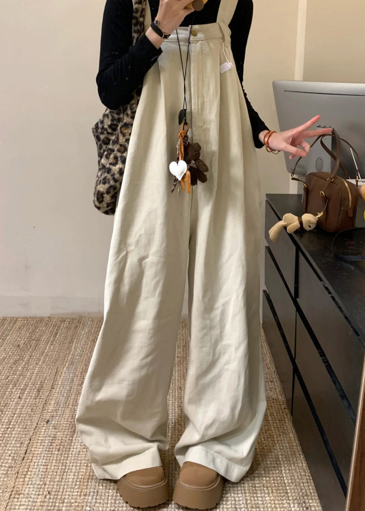 Waist Jumpsuit Wide Denim Summer High Beige Leg