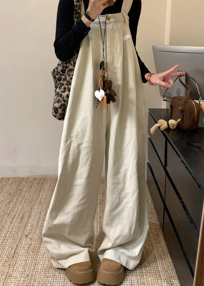 Waist Jumpsuit Wide Denim Summer High Beige Leg