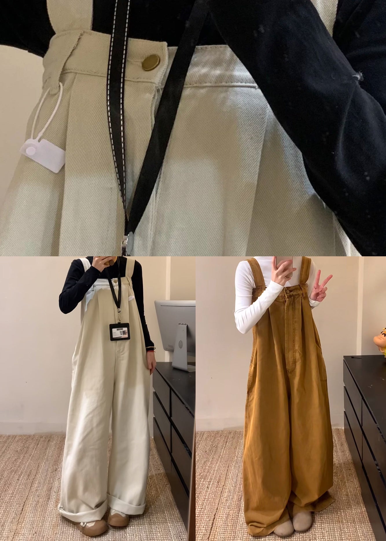 Waist Jumpsuit Wide Denim Summer High Beige Leg