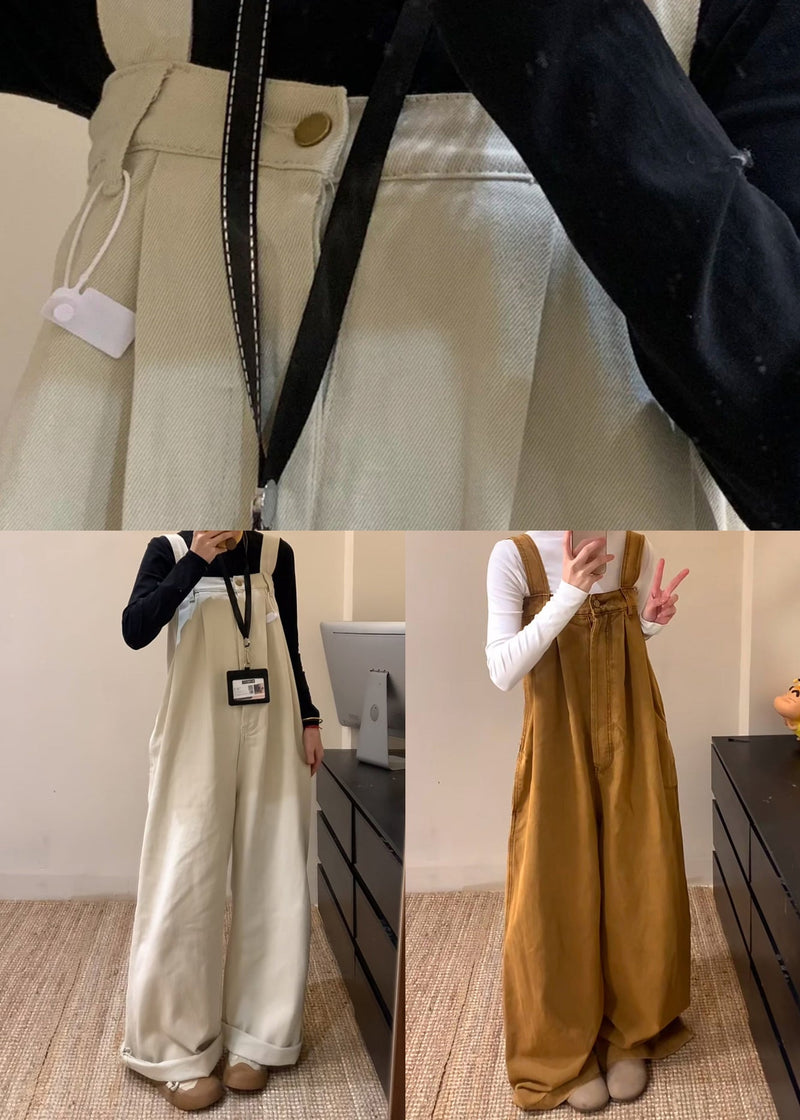Summer Wide Beige Denim Waist High Leg Jumpsuit