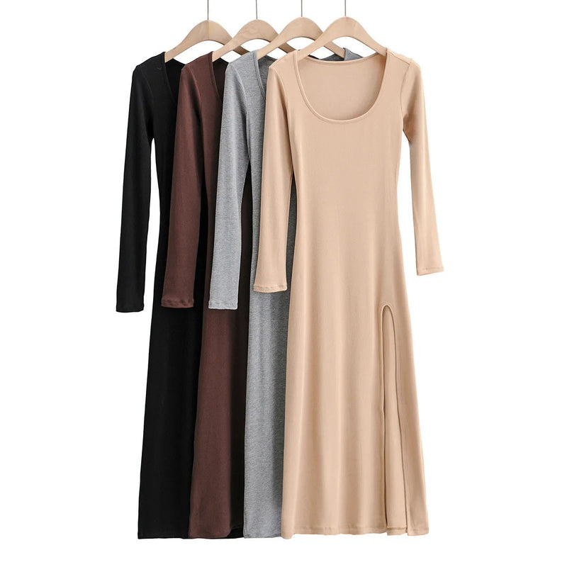 Round Neck Waist Traf Midi Dresses