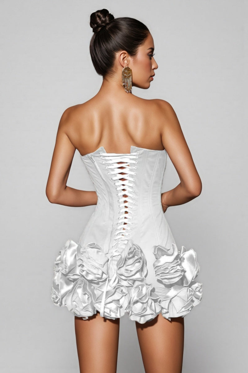 Mirabel White Strapless Flower Mini Dress