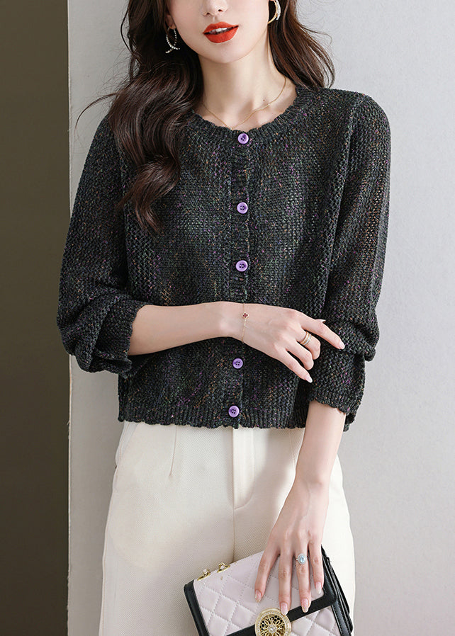 Black Button Cozy Knit Fall Cardigans O Neck Qs023